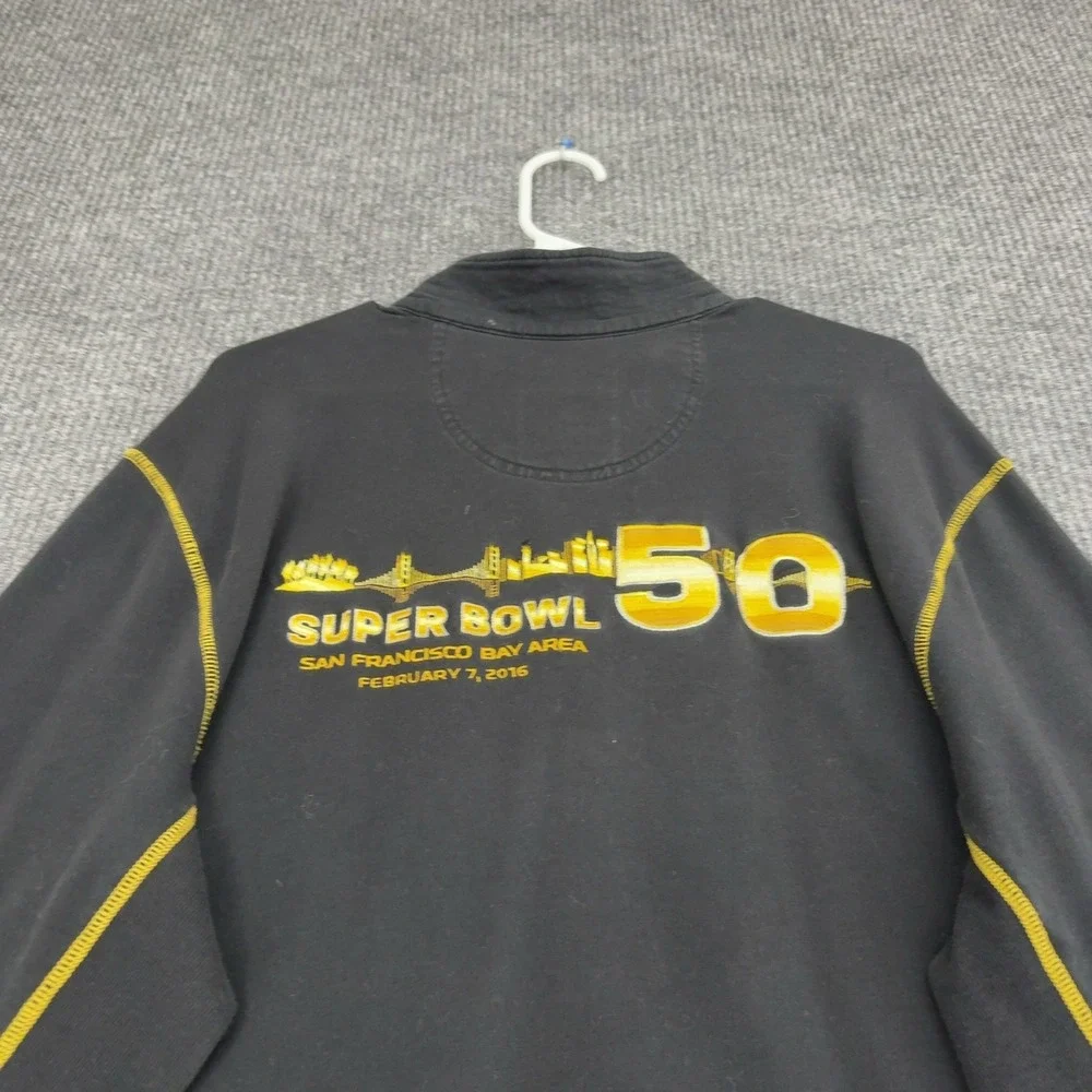 Super Bowl 50 Tommy Bahama Pullover Mens XL Black Cotton Quarter Zip Raw Hem